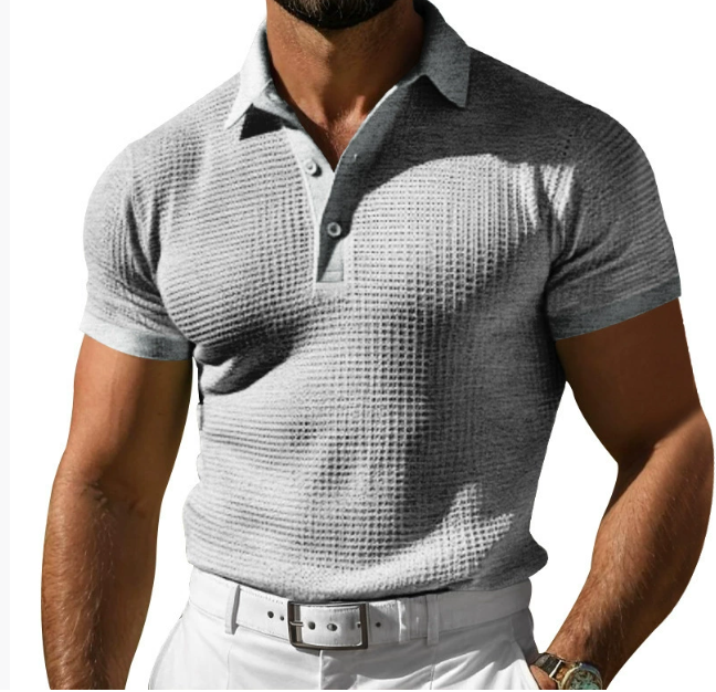 Herren Polo-Shirt Strukturiert Slim-Fit Baumwolle Weiß - Eveloria