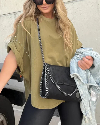 Eveloria Damen Oversized Nieten T-Shirt