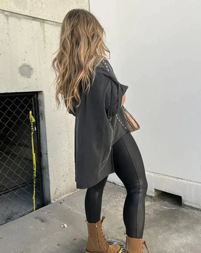 Eveloria Damen Oversized Nieten T-Shirt