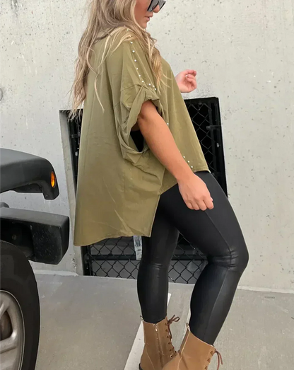 Eveloria Damen Oversized Nieten T-Shirt