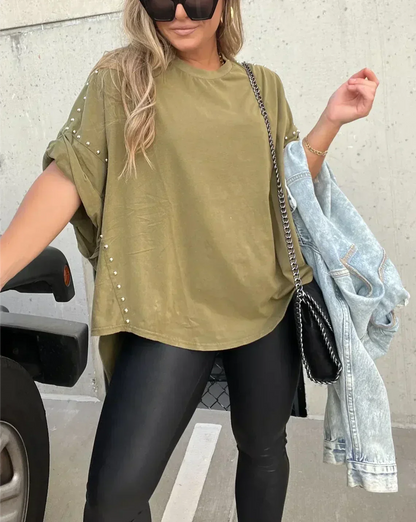 Eveloria Damen Oversized Nieten T-Shirt