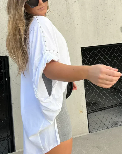 Eveloria Damen Oversized Nieten T-Shirt