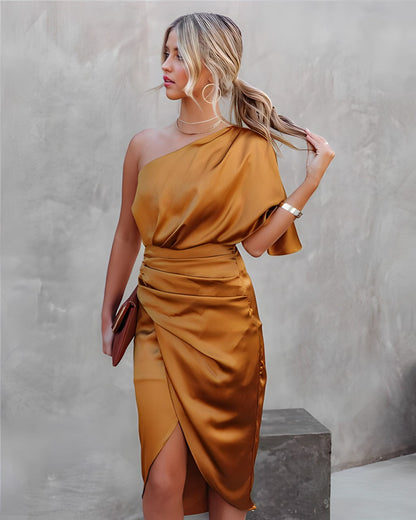 Damen Midikleid Asymmetrischer Ärmel Modern