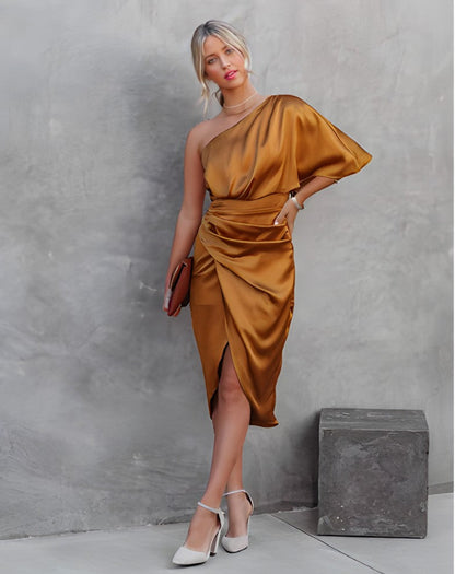 Damen Midikleid Asymmetrischer Ärmel Modern