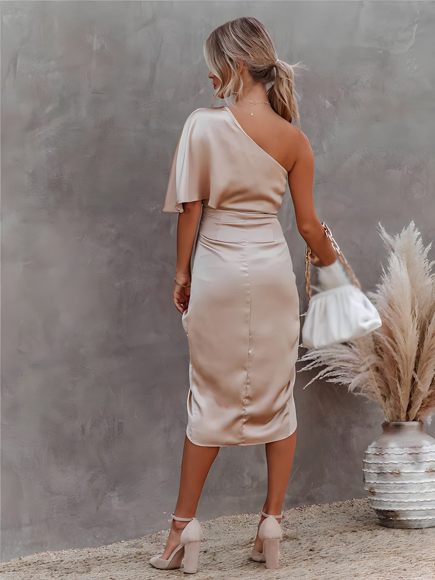 Damen Midikleid Asymmetrischer Ärmel Modern