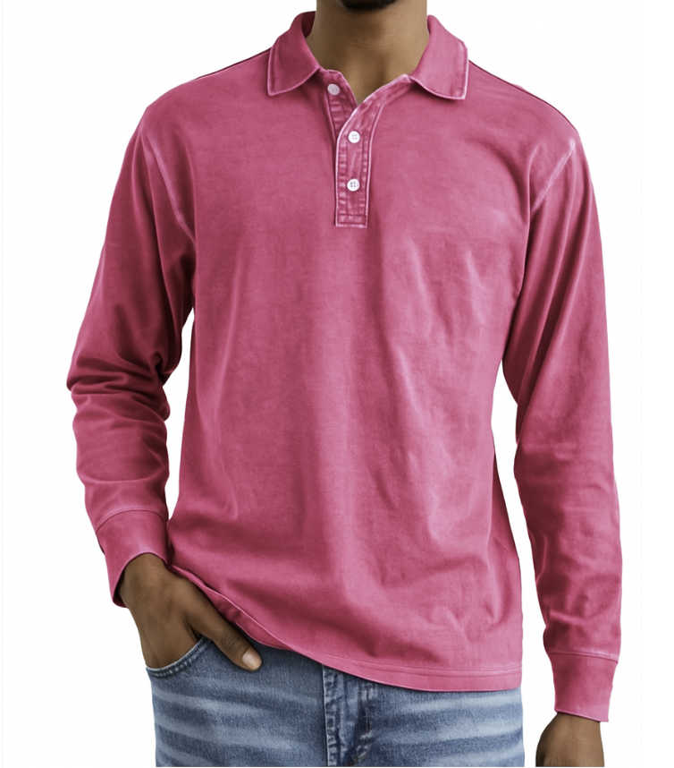 Herren Langarm Polo Shirt mit Knopfleiste und Kragen Lockerer Fit Weiß