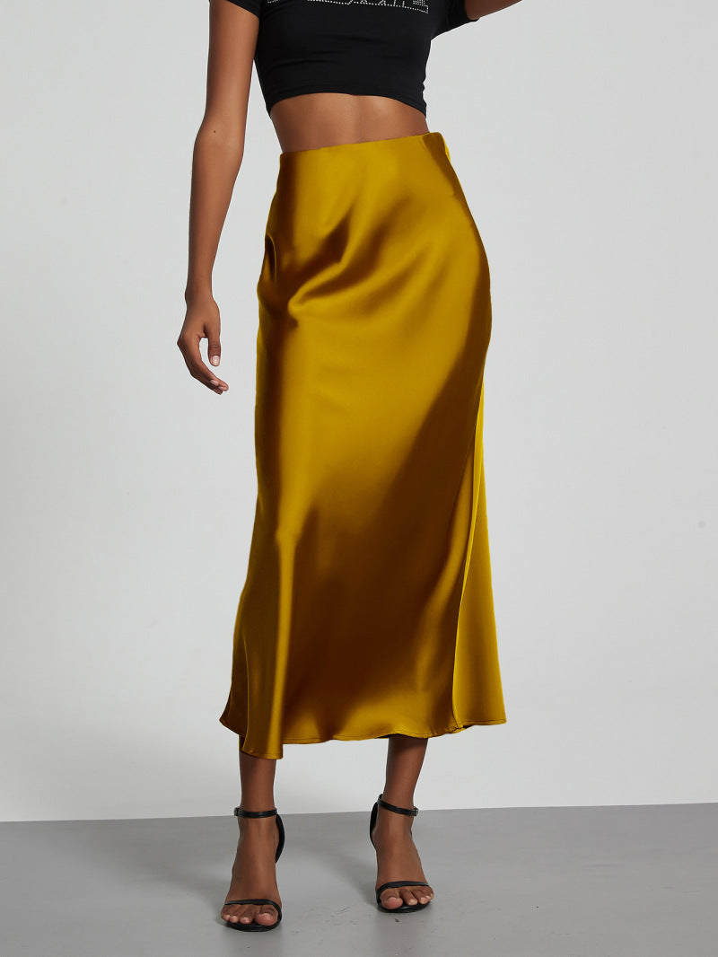 Damen Satin Midi Rock Fließend