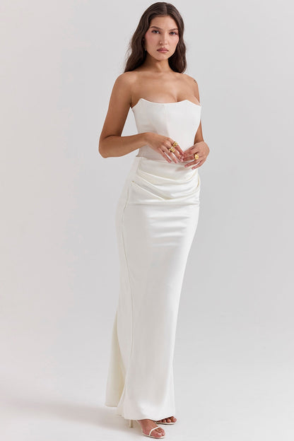 Damen Trägerloses Maxikleid Elegant Lang Feminin
