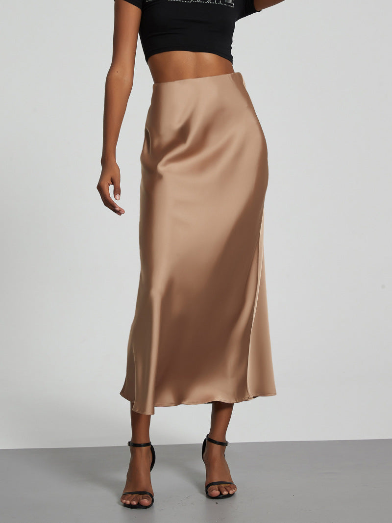 Damen Satin Midi Rock Fließend
