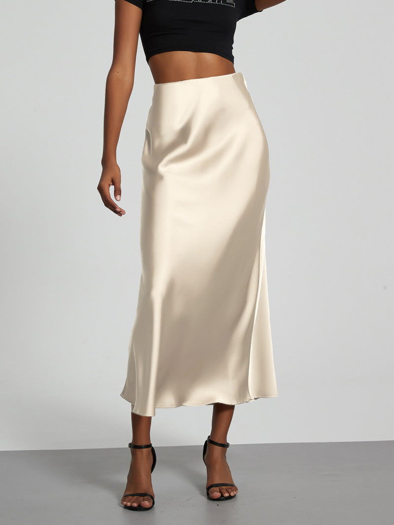 Damen Satin Midi Rock Fließend