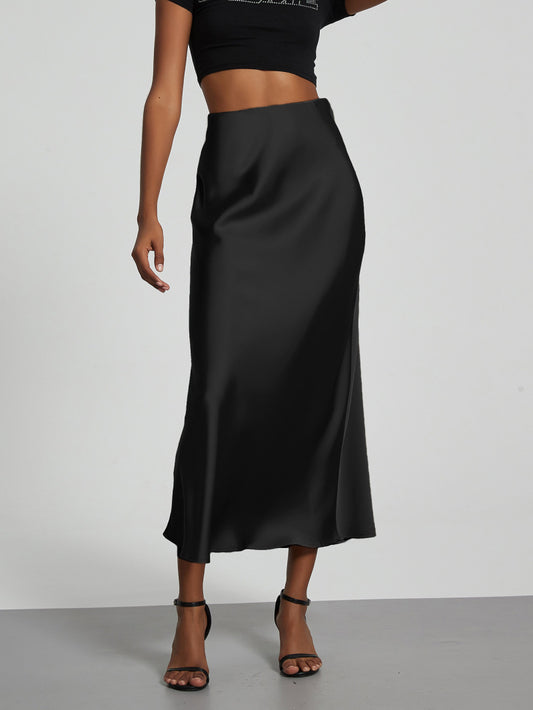 Damen Satin Midi Rock Fließend