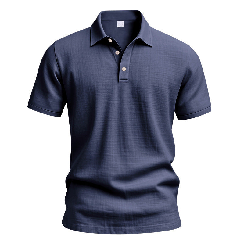 Herren Leinen Polohemd Kurzarm Halbknopf Beige