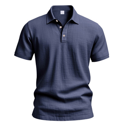 Herren Leinen Polohemd Kurzarm Halbknopf Beige