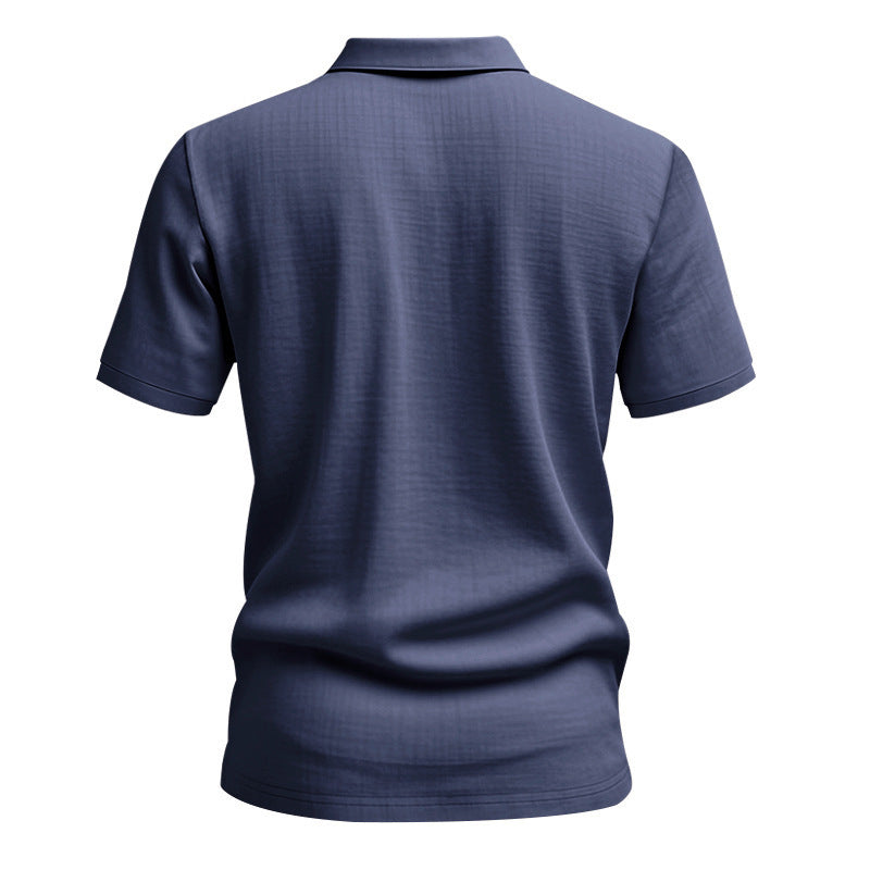 Herren Leinen Polohemd Kurzarm Halbknopf Beige