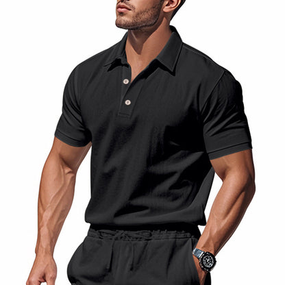 Herren Leinen Polohemd Kurzarm Halbknopf Beige