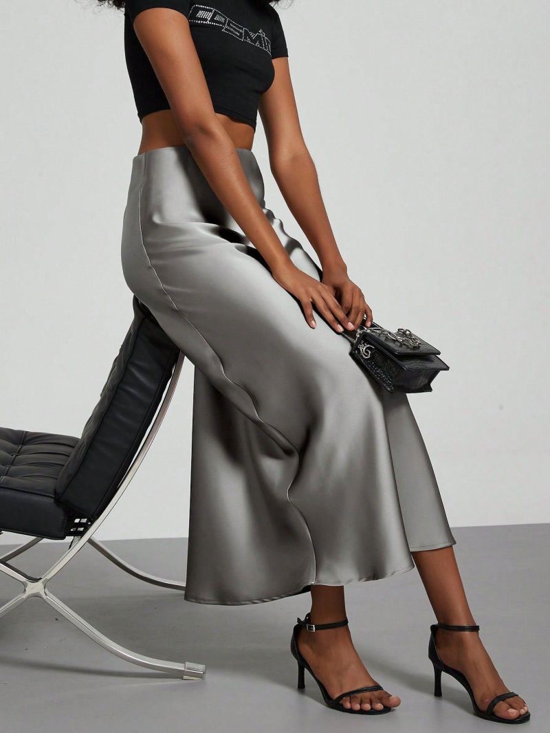 Damen Satin Midi Rock Fließend