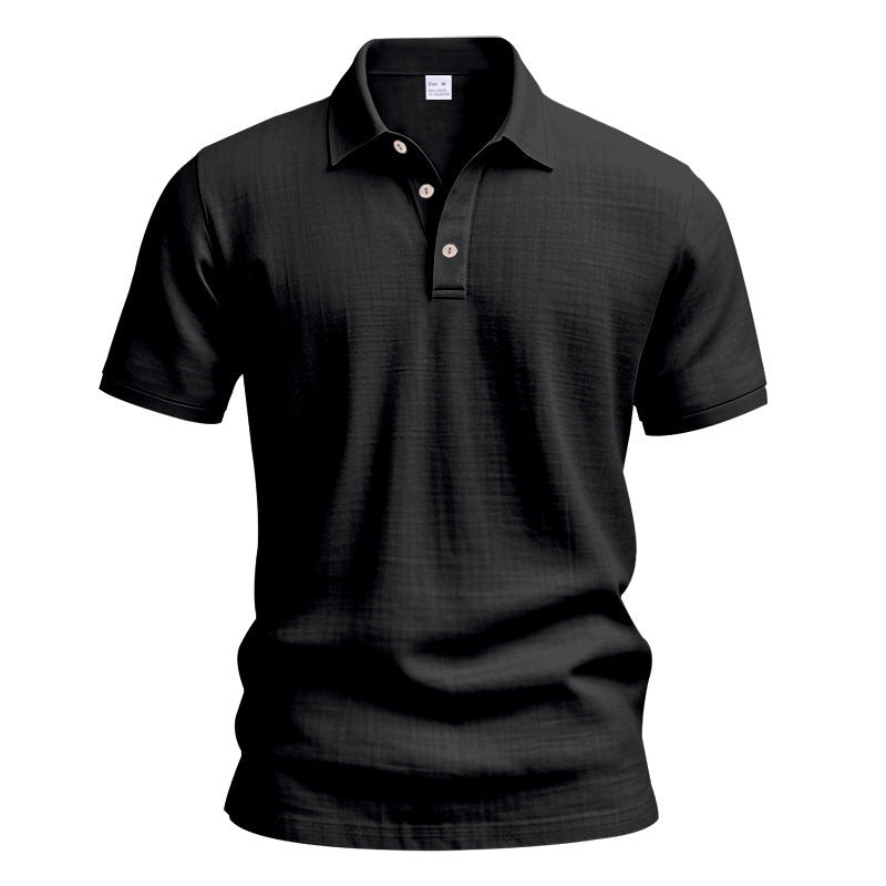 Herren Leinen Polohemd Kurzarm Halbknopf Beige