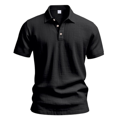 Herren Leinen Polohemd Kurzarm Halbknopf Beige