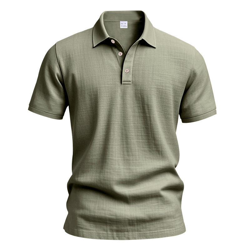 Herren Leinen Polohemd Kurzarm Halbknopf Beige