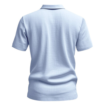 Herren Leinen Polohemd Kurzarm Halbknopf Beige