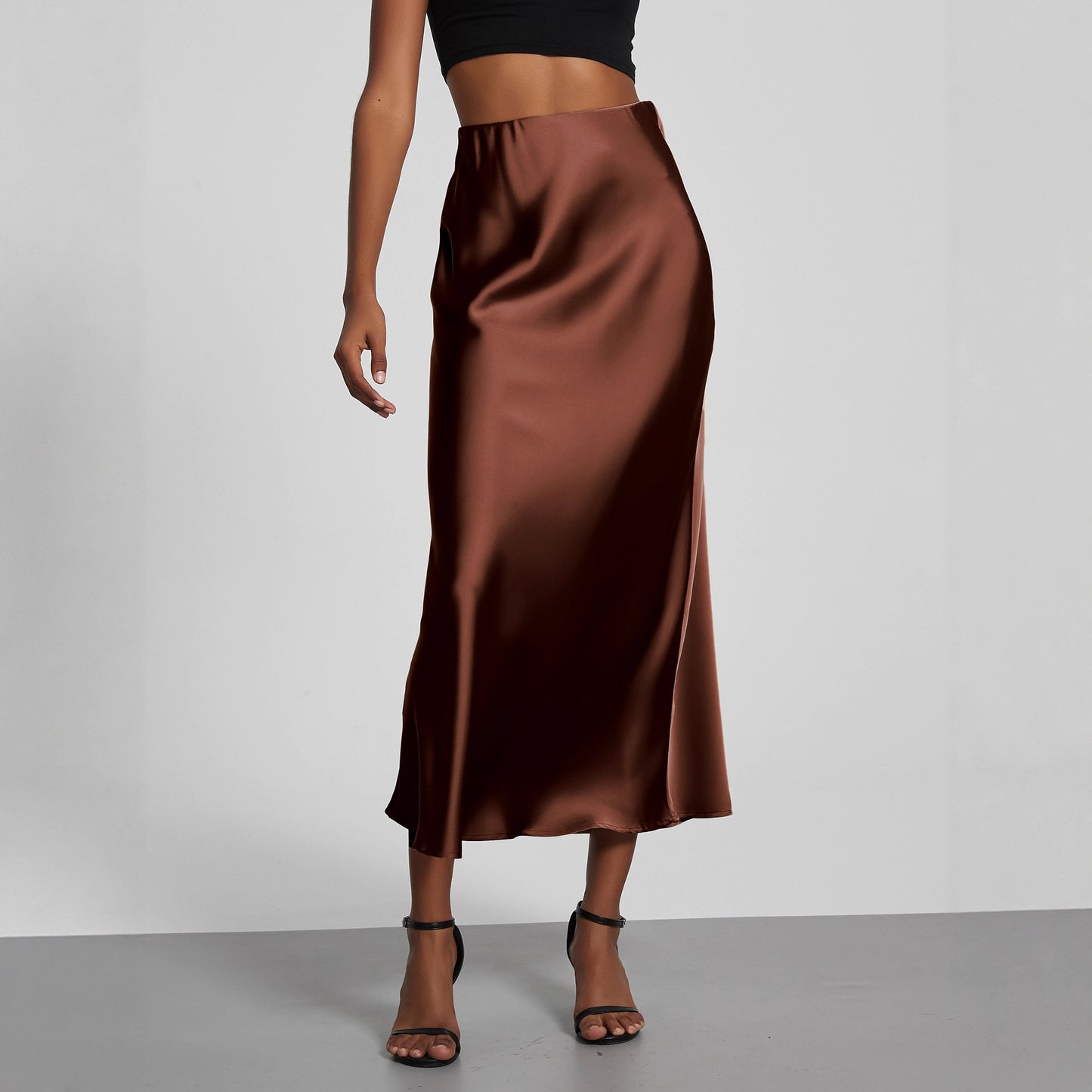 Damen Satin Midi Rock Fließend