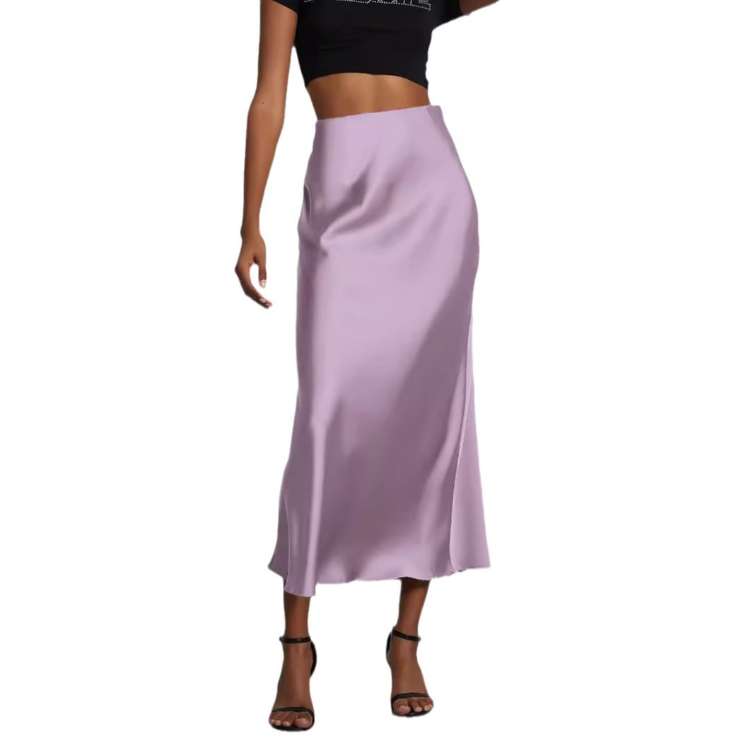 Damen Satin Midi Rock Fließend