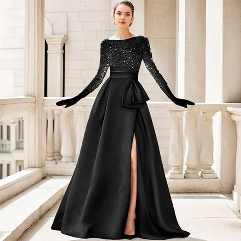 Eveloria Damen Abendkleid Schimmernd V-Ausschnitt Seiden
