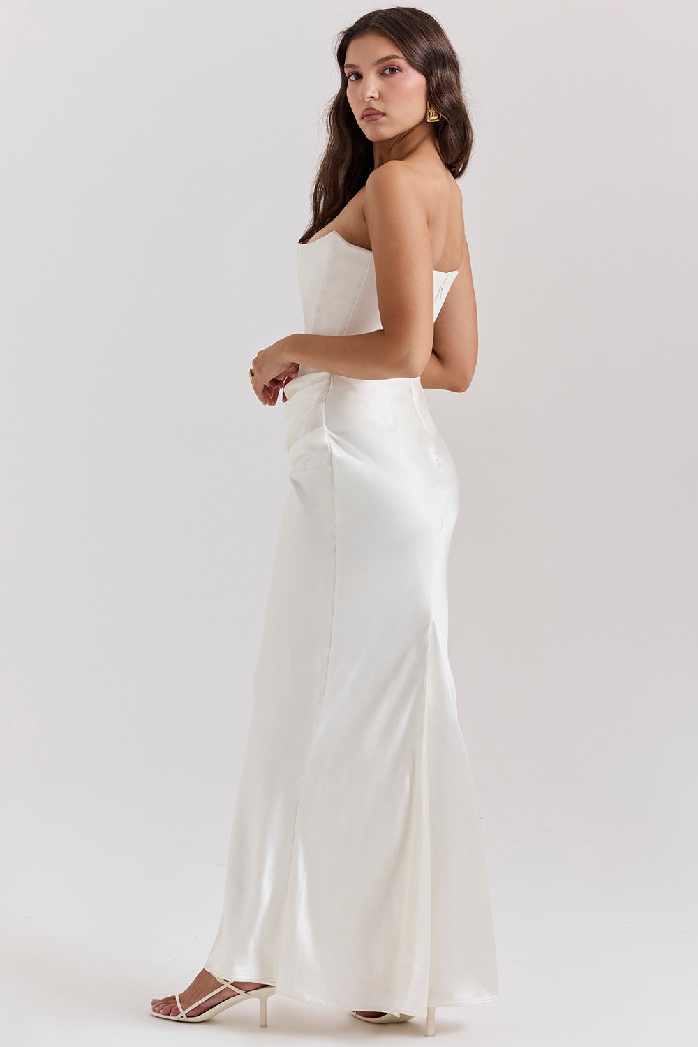 Damen Trägerloses Maxikleid Elegant Lang Feminin