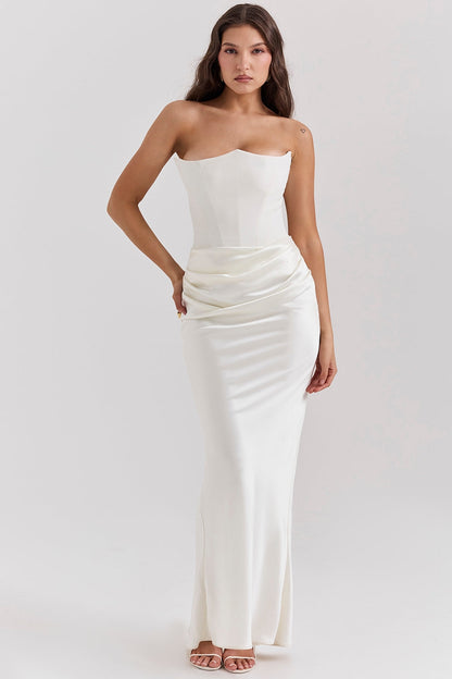 Damen Trägerloses Maxikleid Elegant Lang Feminin