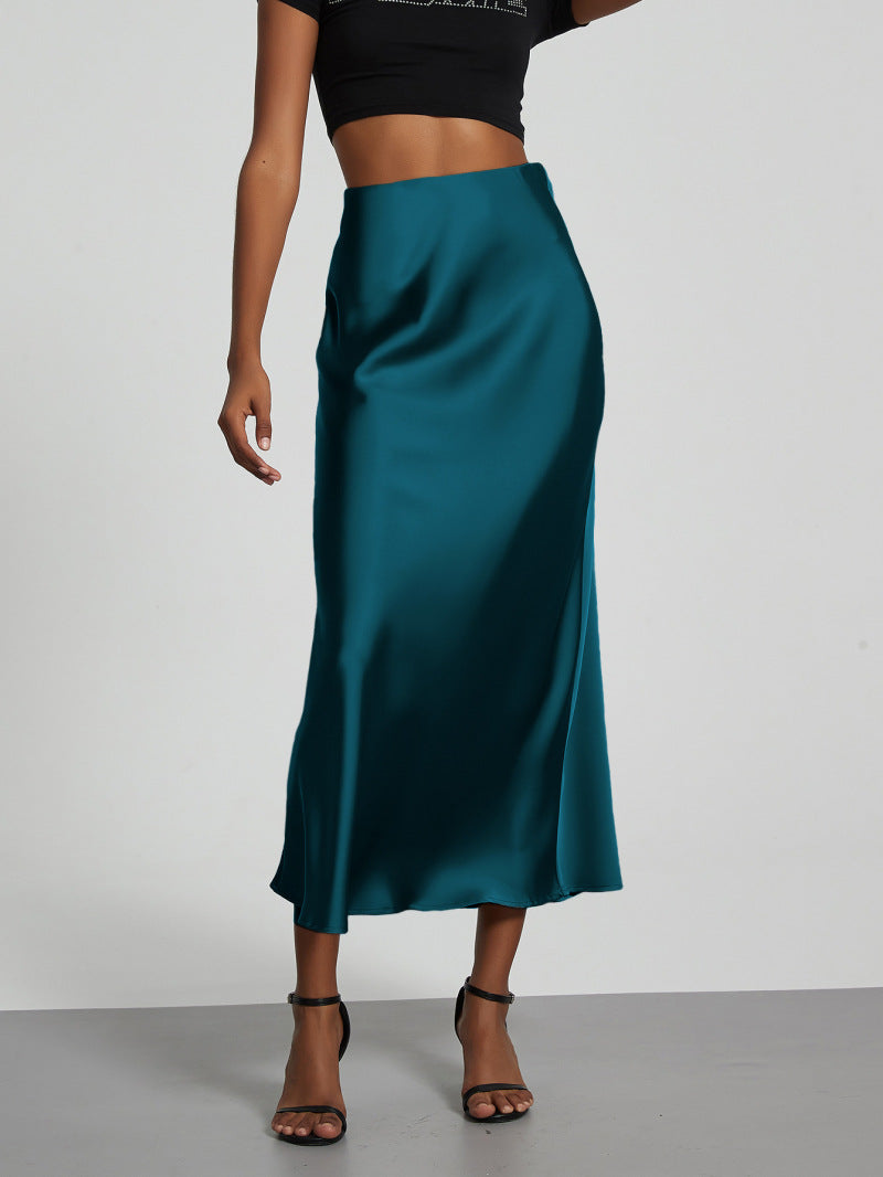 Damen Satin Midi Rock Fließend