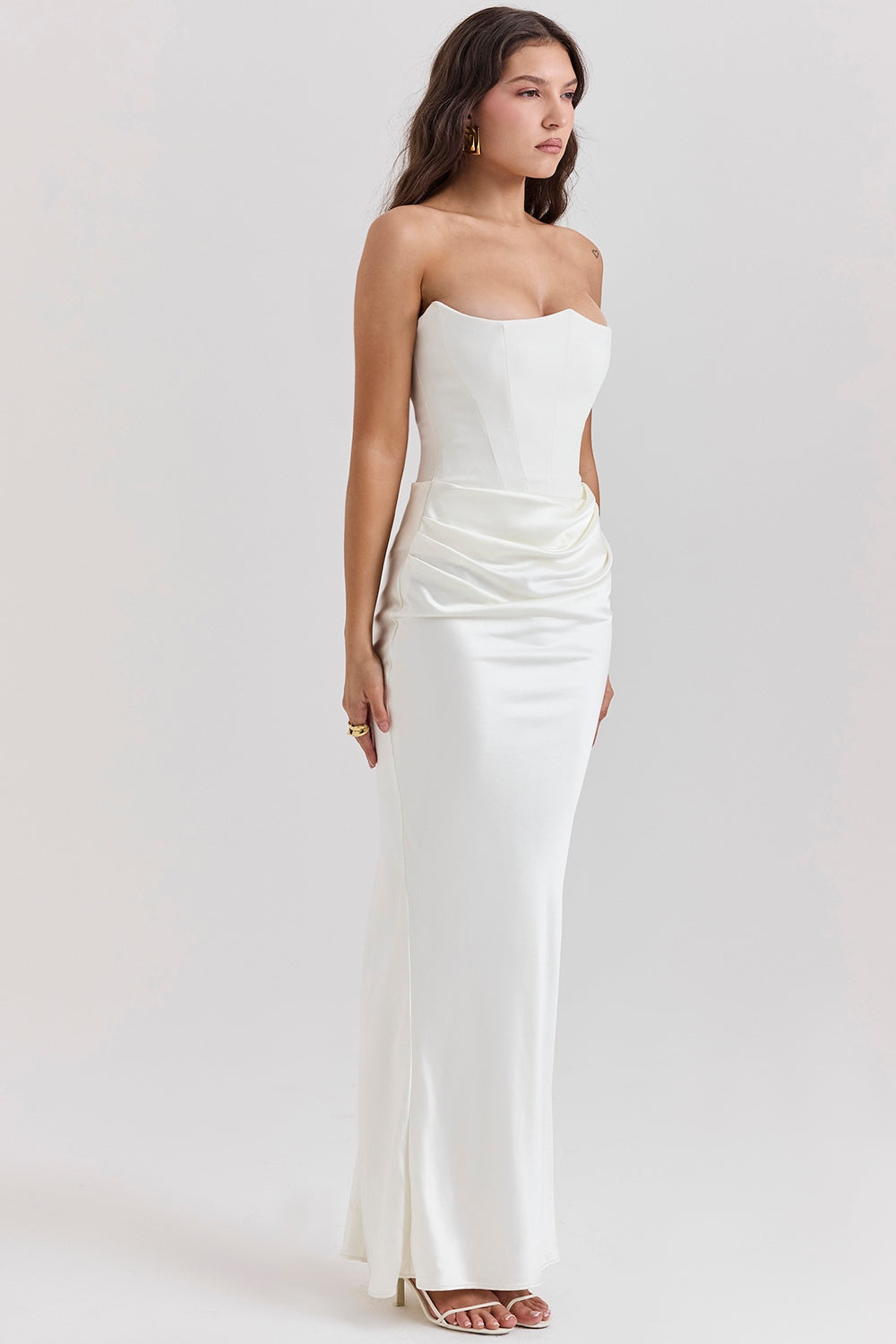 Damen Trägerloses Maxikleid Elegant Lang Feminin