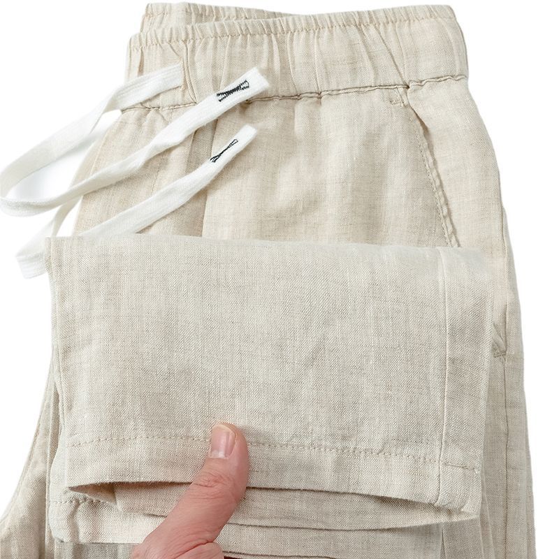 Herren Leinenhosen mit Taschen und Kordelzug Beige