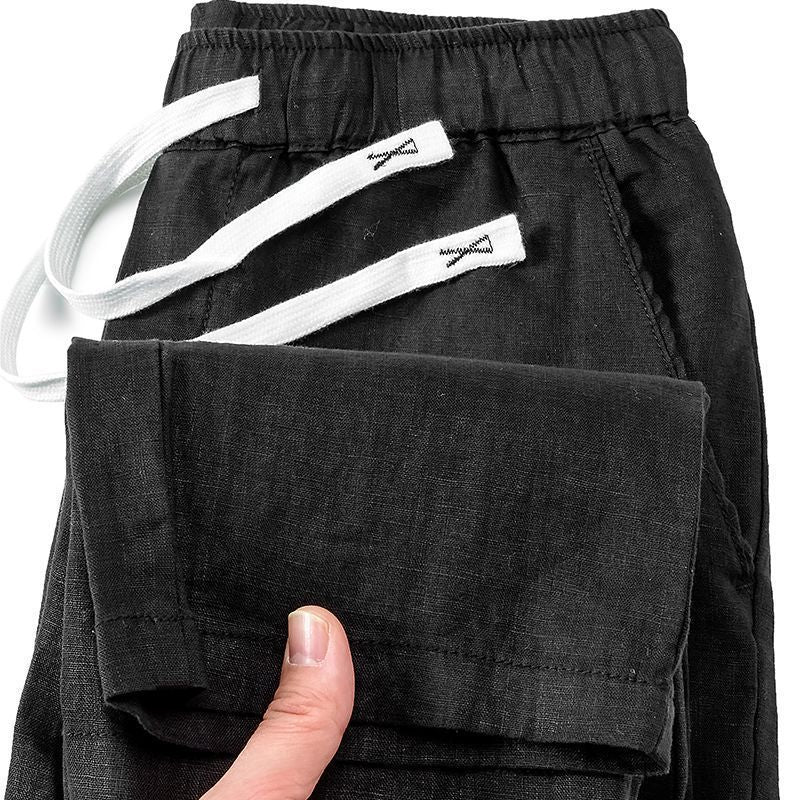 Herren Leinenhosen mit Taschen und Kordelzug Beige