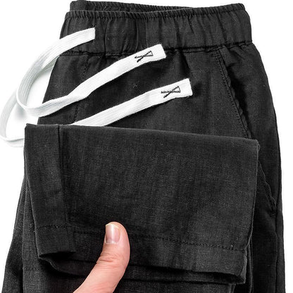 Herren Leinenhosen mit Taschen und Kordelzug Beige