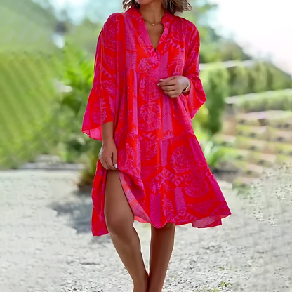 Damen Sommerkleid V-Ausschnitt Weite Ärmel Leicht Blau - Eveloria