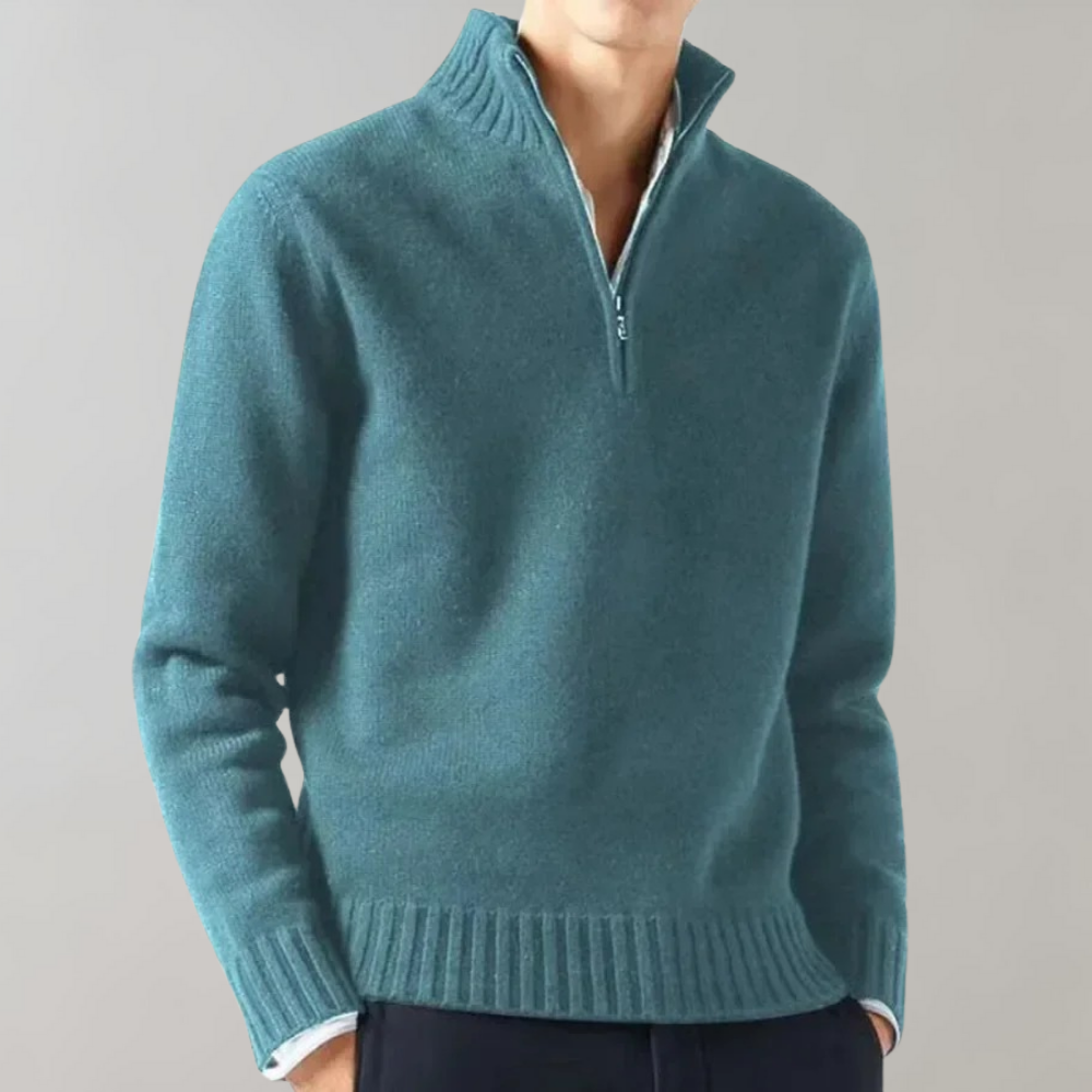 Eleganter Herren Pullover Halbzipper Baumwolle Grau