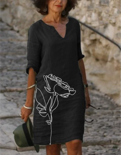 Damen Langarm Shift Kleid Abstraktes Muster