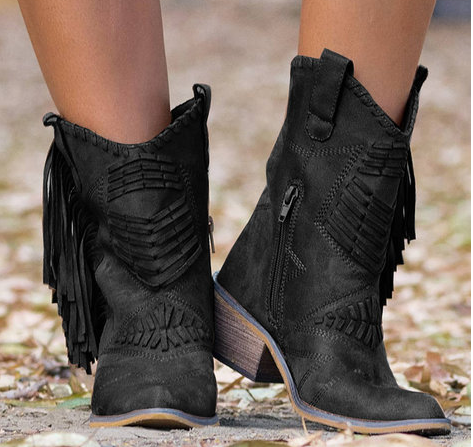 Eveloria Damen Westernstiefel mit Fransen Leder