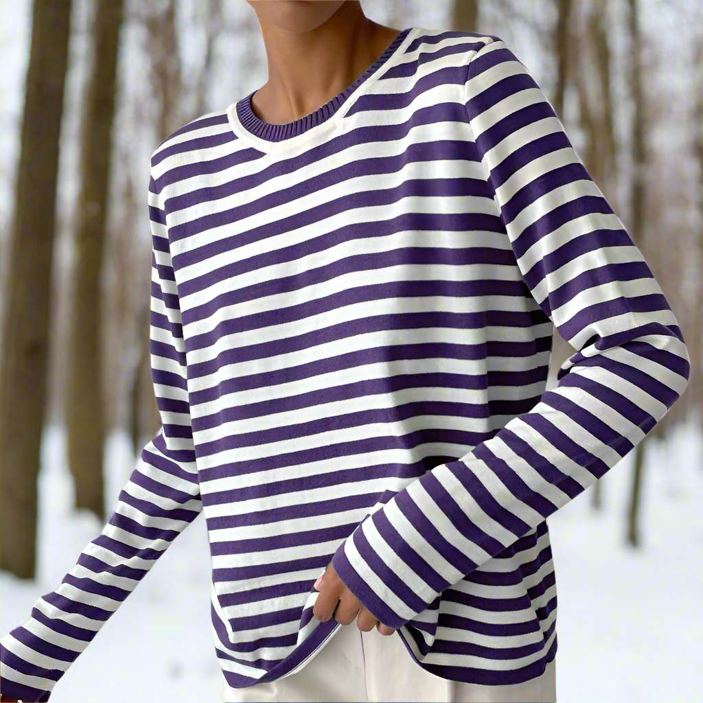 Damen Langarmshirt Gestreift Lässig Weiß/