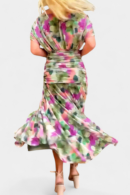 Damen Maxi Kleid Off-Shoulder Gerafftes