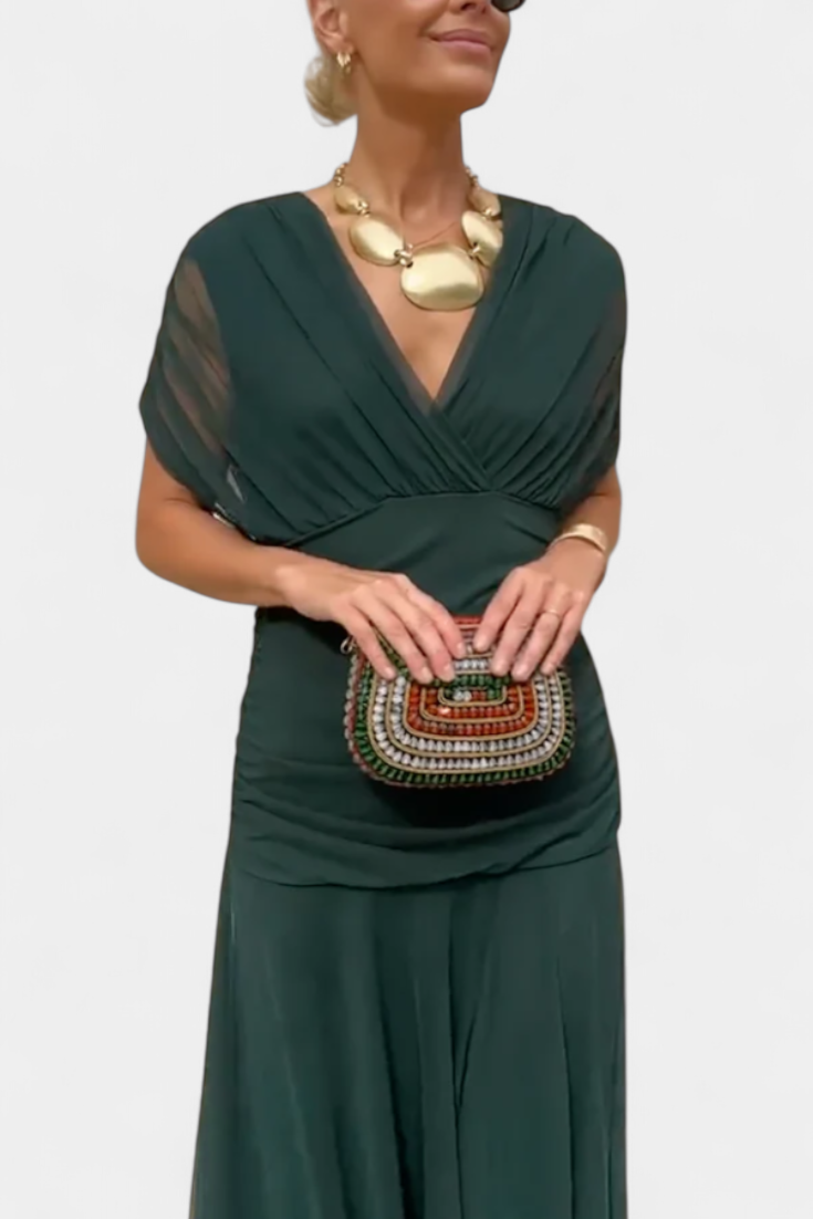 Damen Maxi Kleid Off-Shoulder Gerafftes