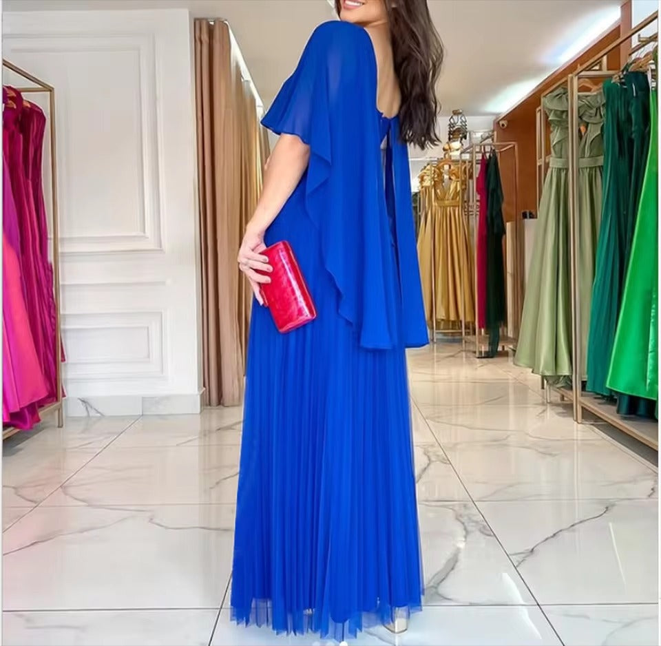 Damen Bodenlanges Abendkleid mit Cape-Ärmeln