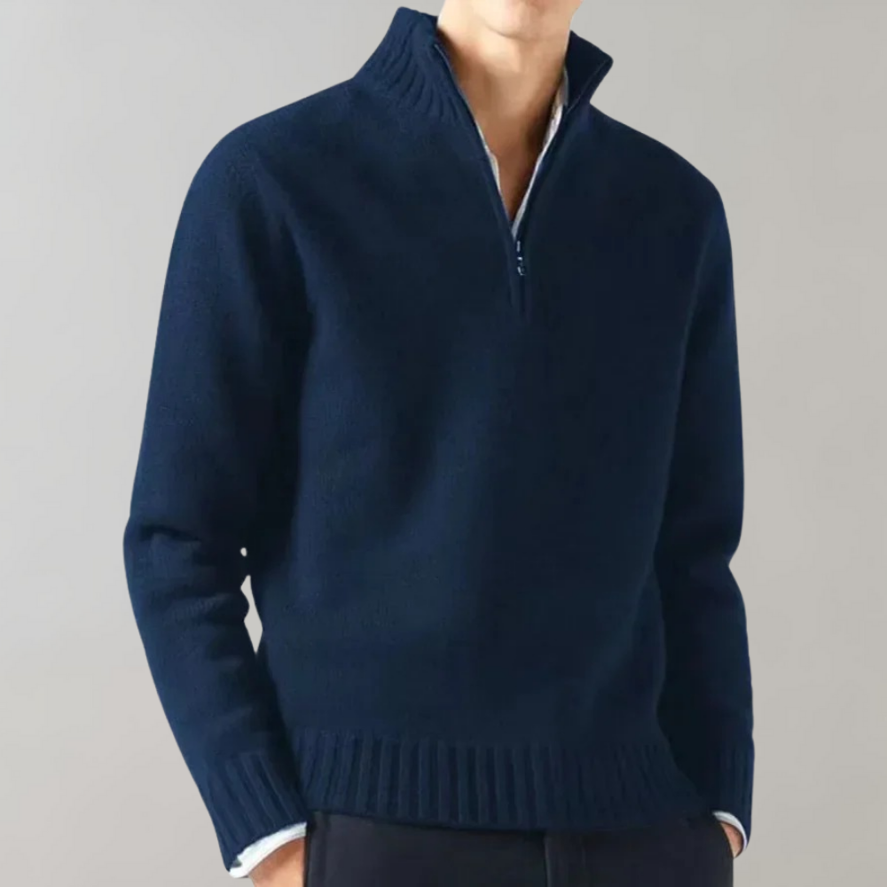 Eleganter Herren Pullover Halbzipper Baumwolle Grau