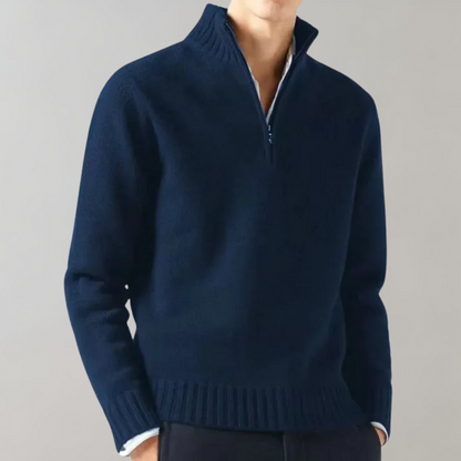Eleganter Herren Pullover Halbzipper Baumwolle Grau
