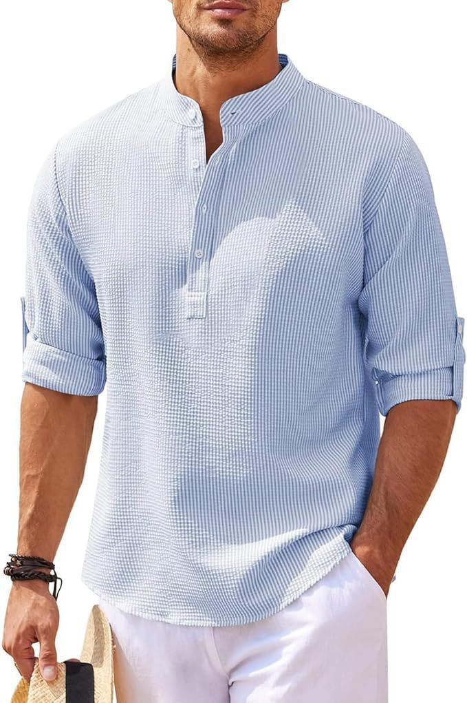 Herren Henley Hemd Lange Ärmel Lässig