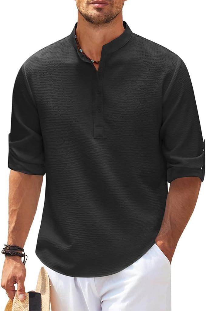 Herren Henley Hemd Lange Ärmel Lässig