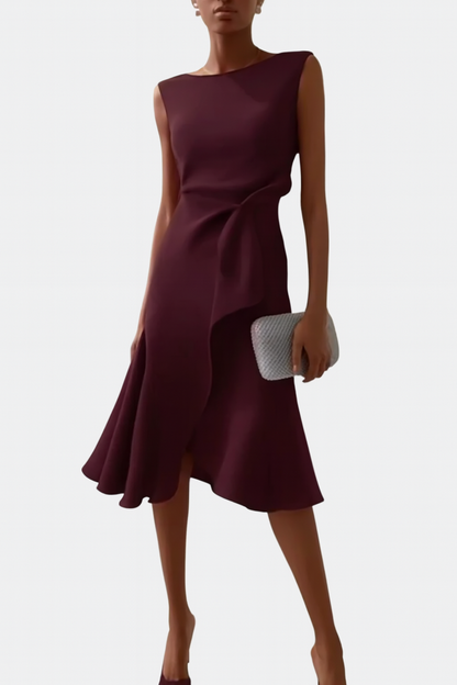 Damen Midikleid Asymmetrisch Drapiert