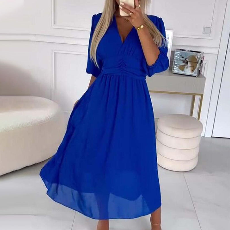 Eveloria Damen Chiffonkleid Seide Leicht