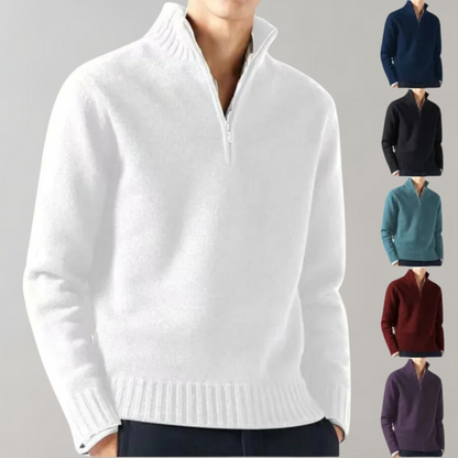 Eleganter Herren Pullover Halbzipper Baumwolle Grau