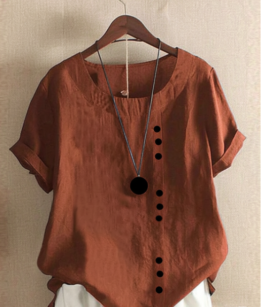 Damen Leinenbluse Kurzarm Lässig Beige